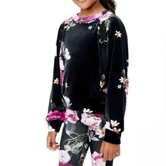 Justice Patterned Velvet Lace-Up Sweatshirt Black Floral XXL(20) - Picture 2 of 2
